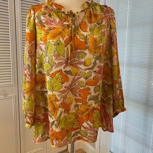 Vince Camuto Orange Yellow 3/4 Sleeve Tie Front Blouse Sz XL NWT